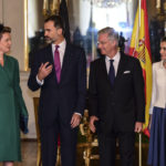 Spanish King Felipe VI (2L) and and wife Queen Letizia (R) and Belgiu